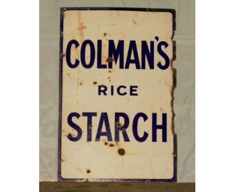 Vintage enamel advertising sign 'Colman's Rice Starch', 91 x 61cmPLEASE NOTE this lot is located at and will be sold from Coc