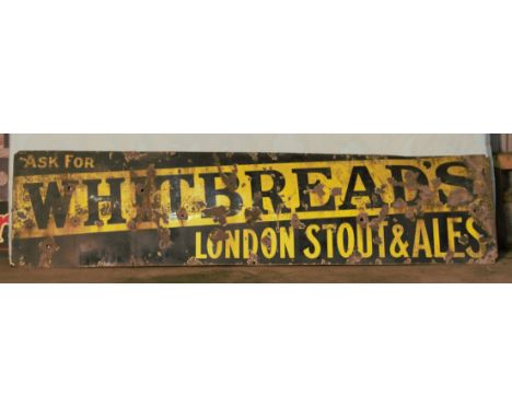 Vintage enamel advertising sign 'Whitbread's London Stout & Ales', 61 x 244cmPLEASE NOTE this lot is located at and will be s