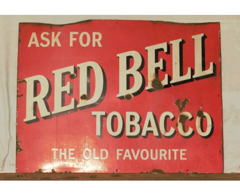 Vintage enamel advertising sign 'Red Bell Tobacco', 77 x 102cmPLEASE NOTE this lot is located at and will be sold from Cockne