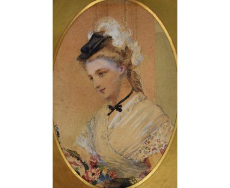 Oval watercolour portrait miniature of an Edwardian lady, indistinctly signed possibly Clarke to left hand edge, maximum diam