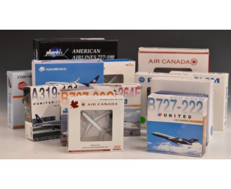 Fifteen 1:200 and 1:400 scale diecast model aircraft, various manufacturers U.S. Canadian and Mexican liveries including Phoe