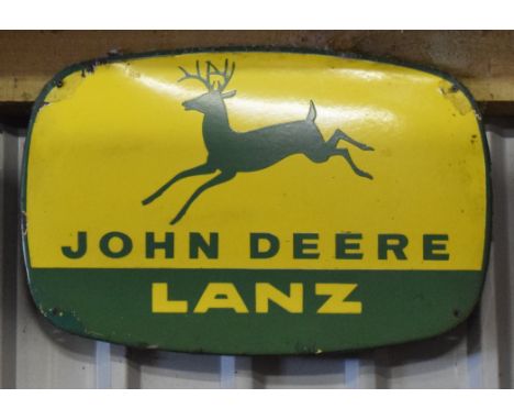 Vintage enamel advertising sign 'John Deere Lanz', 38 x 57cmPLEASE NOTE this lot is located at and will be sold from Cocknell