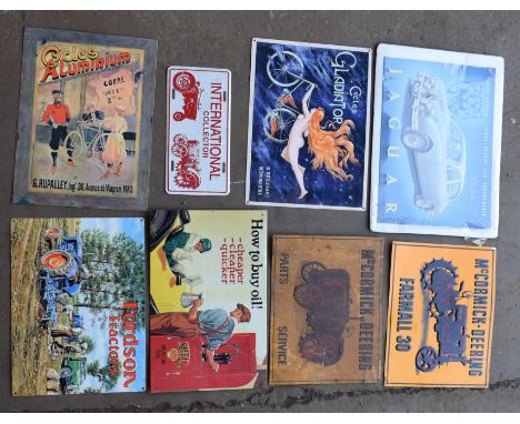 Eight metal advertising signs to include Jaguar, cycles, Fordson tractor etc largest approximately 30 x 40cmPLEASE NOTE this 