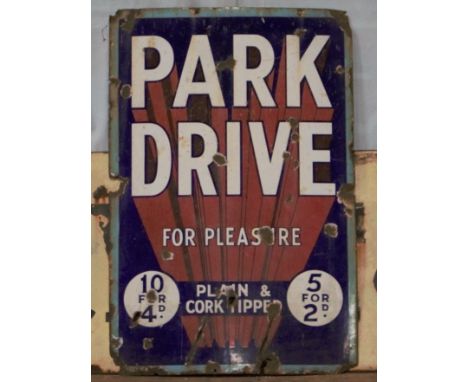 Vintage enamel advertising sign 'Park Drive for pleasure', 76 x 51cmPLEASE NOTE this lot is located at and will be sold from 