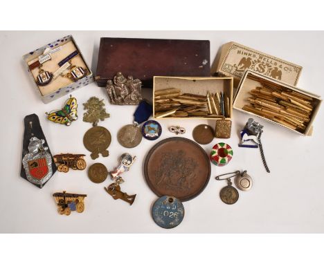 Small collection of commemorative and other ephemera including 1924 Exhibition badge, Edward VII Coronation medal, enamel but