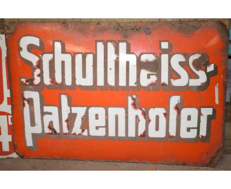 Vintage enamel beer advertising sign 'Schultheiss-Patzenhofer', 51 x 74cmPLEASE NOTE this lot is located at and will be sold 