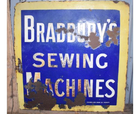 Vintage enamel advertising sign 'Bradbury's Sewing Machines', 76 x 76cmPLEASE NOTE this lot is located at and will be sold fr