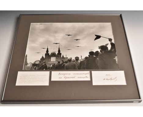 Mark Markov-Grinberg (Russian, 1907-2003) silver gelatin print Red Square Parade for the Cheluskin Polar Expedition, 1934, st