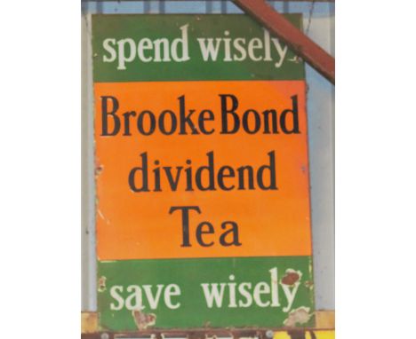 Vintage enamel advertising sign 'Brooke Bond Dividend Tea', 76 x 51cmPLEASE NOTE this lot is located at and will be sold from