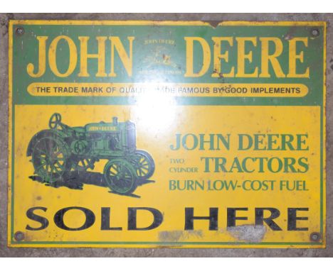 Enamel advertising sign 'John Deere', 25.5 x 35.5cmPLEASE NOTE this lot is located at and will be sold from Cocknells Farm, M