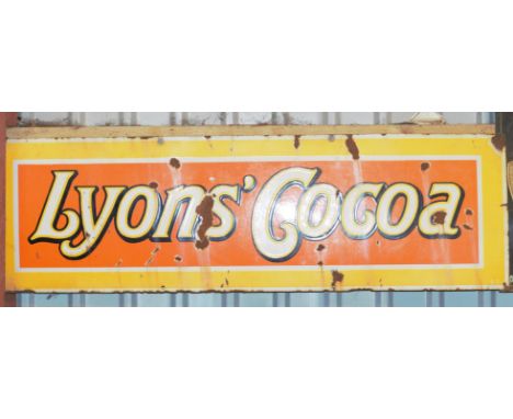 Vintage enamel advertising sign 'Lyons' Cocoa', 45 x 150cmPLEASE NOTE this lot is located at and will be sold from Cocknells 