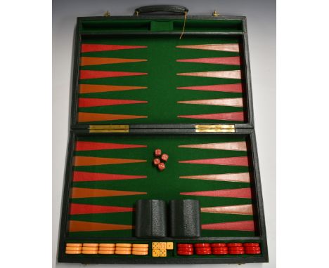 A cased fold-out Backgammon set with keys, W48 x D33 x H6.5cm