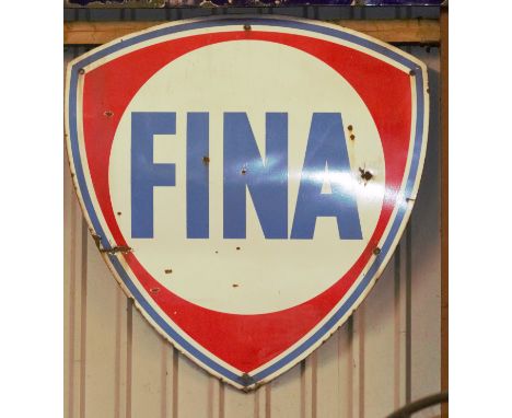 Vintage enamel petrol advertising sign 'Fina', 128 x 120cm PLEASE NOTE this lot is located at and will be sold from Cocknells