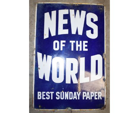 Vintage enamel advertising sign 'News of the World', 91 x 61cmPLEASE NOTE this lot is located at and will be sold from Cockne