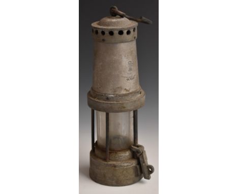 Thomas and Williams, Aberdare miner's lamp with impressed marks, no name plate, possibly aluminium&nbsp;
