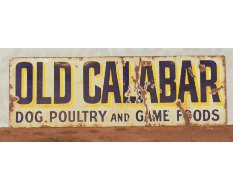 Vintage enamel advertising sign 'Old Calabar Dog, Poultry and Game Foods ', 30 x 92cmPLEASE NOTE this lot is located at and w