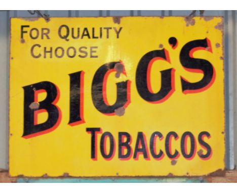 Vintage enamel advertising sign 'Bigg's Tobaccos', 76 x 101cm PLEASE NOTE this lot is located at and will be sold from Cockne