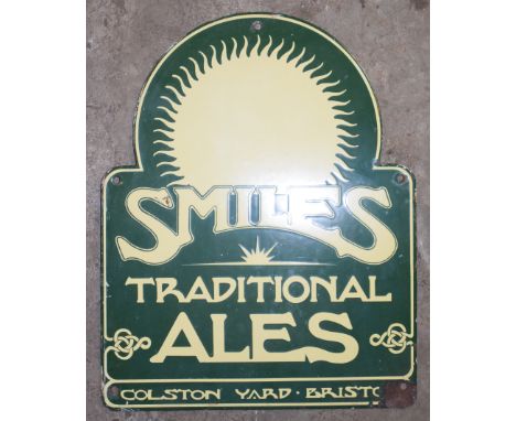 Vintage enamel advertising sign 'Smiles Traditional Ales, Bristol', 39 x 30.5cmPLEASE NOTE this lot is located at and will be