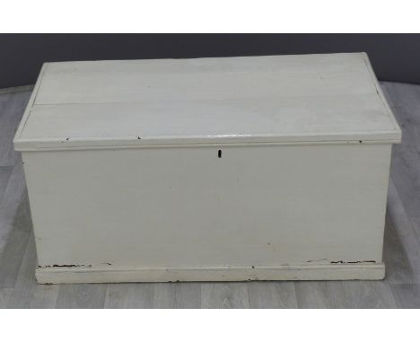 19thC painted pine trunk with twin drop handles and a quantity of vintage lamps contained within, W95 x D51 x H44cm