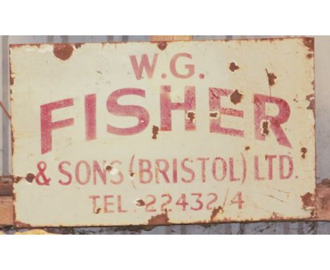 Vintage enamel advertising sign 'W G Fisher & Sons Bristol', 48 x 70cmPLEASE NOTE this lot is located at and will be sold fro