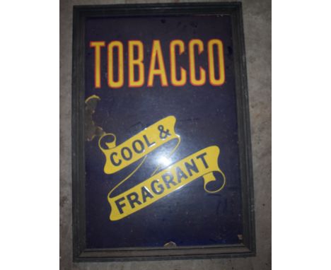 Vintage enamel advertising sign 'Tobacco - cool & fragrant' in wooden frame, 84 x 55cmPLEASE NOTE this lot is located at and 