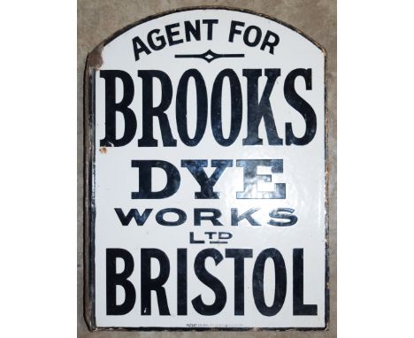 Vintage enamel double sided advertising sign 'Brooks Dye Works, Bristol', 45 x 33cmPLEASE NOTE this lot is located at and wil