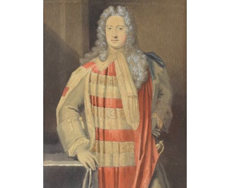 19thC watercolour portrait of a distinguished gentleman with sword, 21 x 16cm, in black lacquered and gilt frame
