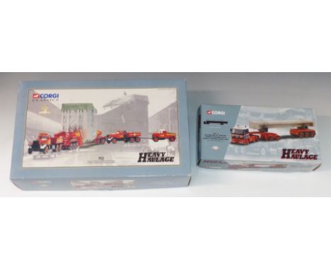 Two Corgi Heavy Haulage 1:50 scale diecast model vehicle sets Wynns Diamond T Ballast (x2) 24 Wheel Girder Trailer with Boile