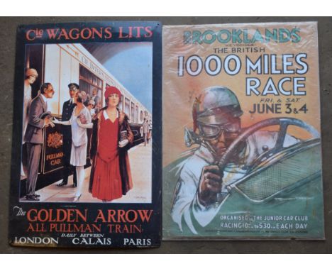 Two metal advertising signs comprising Brooklands & Golden Arrow Pullman, each approximately 59 x 39cmPLEASE NOTE this lot is