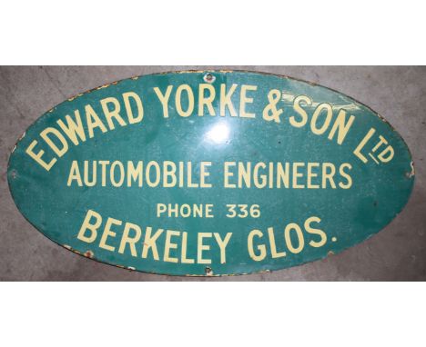 Vintage enamel advertising sign 'Edward Yorke & Son Ltd, Berkeley, Gloucestershire', 31 x 61cmPLEASE NOTE this lot is located