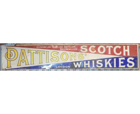 Vintage enamel advertising sign 'Pattisons' Scotch Whiskies', 61 x 326cmPLEASE NOTE this lot is located at and will be sold f