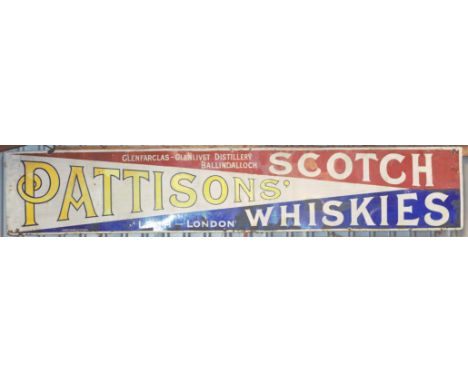 Vintage enamel advertising sign 'Pattisons' Scotch Whiskies', 61 x 326cmPLEASE NOTE this lot is located at and will be sold f