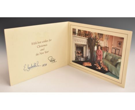 Queen Elizabeth and HRH Prince Philip signed portrait photograph Christmas card, in monogrammed mount 'With Best Wishes for C