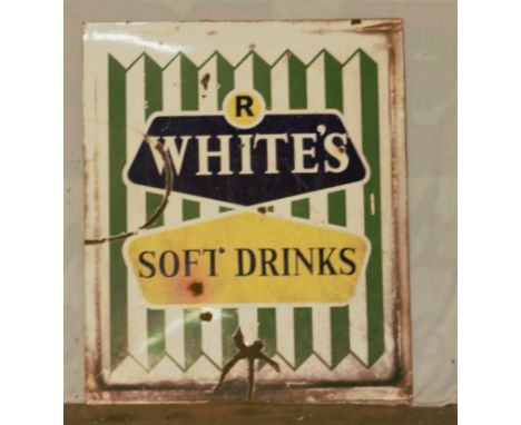 Vintage enamel advertising sign 'R White's Soft Drinks', 68 x 57cmPLEASE NOTE this lot is located at and will be sold from Co