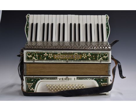 Hohner Verdi 1 c1930s 48 bass 4 x 12 configuration piano accordion in ivory coloured finish with green floral and foliate des