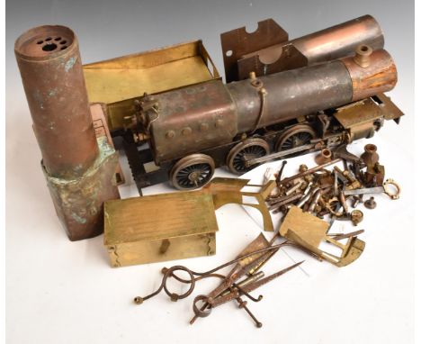 Part built 2½ inch gauge 2-6-0 live steam tender locomotive, including chassis with cylinder and wheels, copper boiler and te
