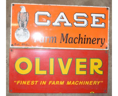 Two enamel farm machinery advertising signs comprising 'Case' & 'Oliver', 20.5 x 46cmPLEASE NOTE this lot is located at and w