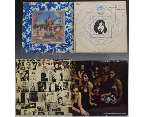 Approximately 45 albums including The Rolling Stones - Buttons, Shelter, Satanic (lenticular), Beggars, Exile, Goats Head, Mo