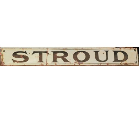 Stroud vintage enamel railway station/ advertising sign, 39 x 295cmPLEASE NOTE this lot is located at and will be sold from C