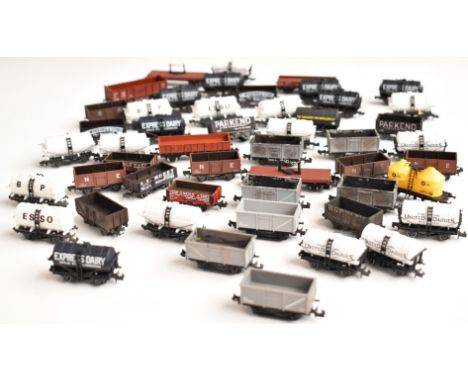 Fifty Graham Farish, Lima or similar N gauge model railway goods wagons, brake vans, tankers etc including LMS, GWR etc.&nbsp