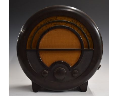 Ekco E K Cole Ltd Art Deco circular Bakelite radio, diameter 40cm