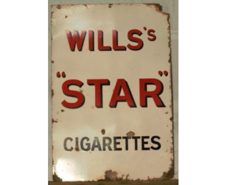 Vintage enamel advertising sign 'Wills's Star cigarettes', 91 x 61cmPLEASE NOTE this lot is located at and will be sold from 