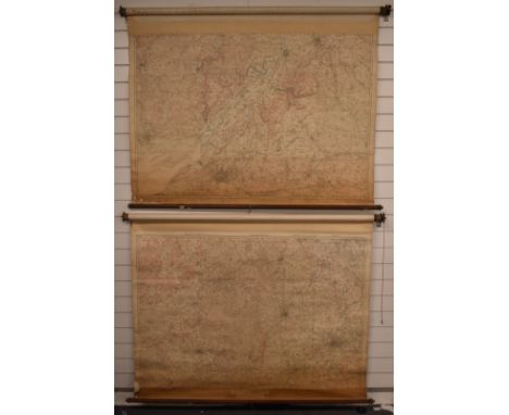 Two vintage roller maps for Bishops Castle / Kidderminster and Gloucester, Forest of Dean, River Severn and Estuary, Bristol 