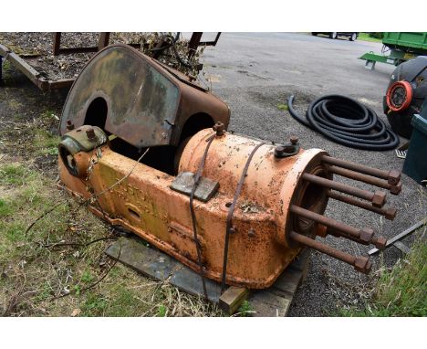 Ruston Hornsby horizontal diesel engine, including main engine, flywheel, cylinder head and wooden crate of partsPLEASE NOTE 