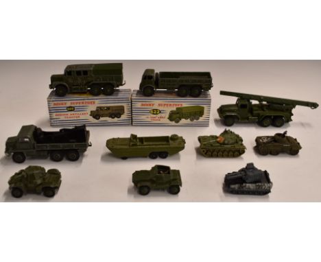 Ten Dinky Supertoys and Corgi Toys diecast model military vehicles including 10-Ton Army Truck 622 and Medium Artillery Tract