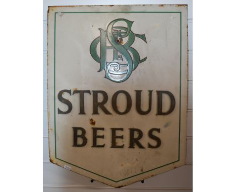 A vintage Stroud Beers enamel advertising sign with applied brass lettering and Stroud Brewery Company logo, 60x45