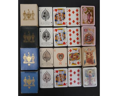 Four packs of Worshipful Company of Makers of Playing Cards playing cards, comprising 1901, 1902, 1904 and 1907, all with gil