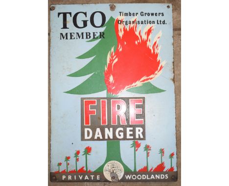 Vintage enamel advertising sign 'Timber Growers Organisation Ltd Fire Danger, Private Woodlands', 55 x 38cmPLEASE NOTE this l