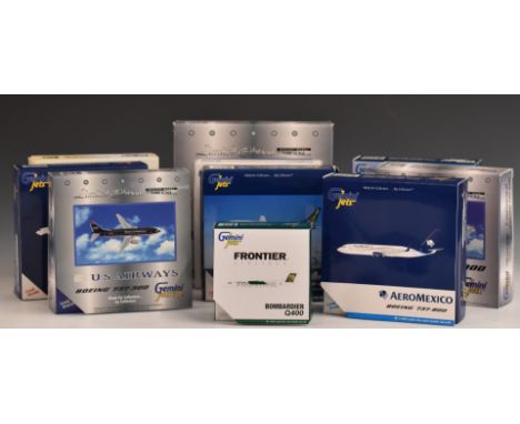 Ten Gemini Jets 1:400 scale diecast model aircraft, U.S. and Mexican carrier liveries including GJSA944 Alaska Airlines Boein