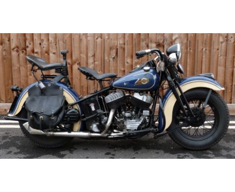 1942 Harley Davidson model U 1200cc V twin motorbike, registration number VSU 900. Purchased by the vendor in 1988, returned 